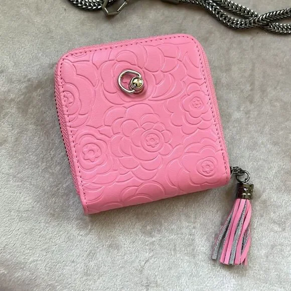 Pink *Camellia* Mini WOC DIY Tassel Card Case Wallet Necklace Chain NEW DIY - Picture 8 of 16